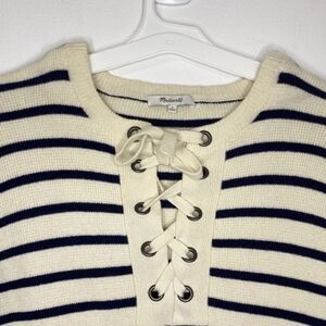 Madewell Cream and Navy Striped Crew Neck Sweater